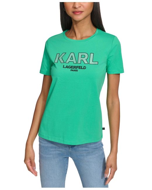 Karl Lagerfeld Green Embellished-logo Tee