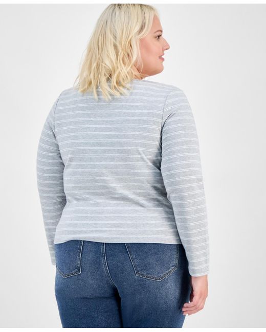 Hippie Rose Gray Trendy Plus Striped Button-front Sweater