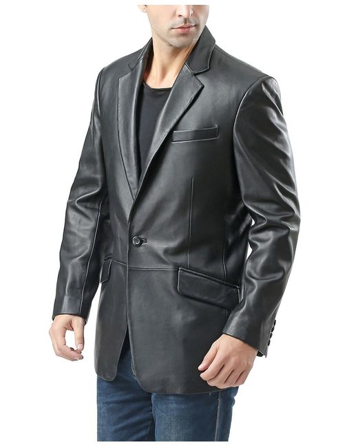 BGSD Gray Men John One-button Leather Blazer for men