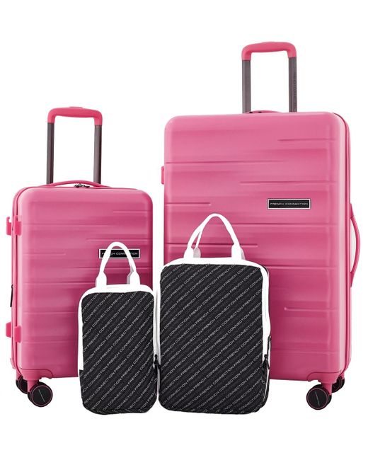 French Connection Pink 4pc Expandable Rolling Hardside luggage Set