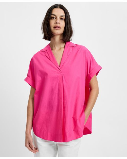 French Connection Pink Poplin Collared Top