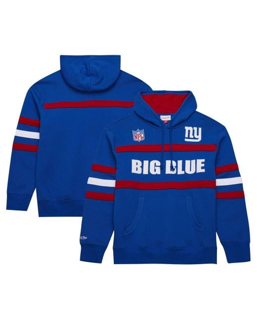Mitchell & Ness Blue Mitchell Ness New York Giants Logo Head Coach Fleece Pullover Hoodie for men