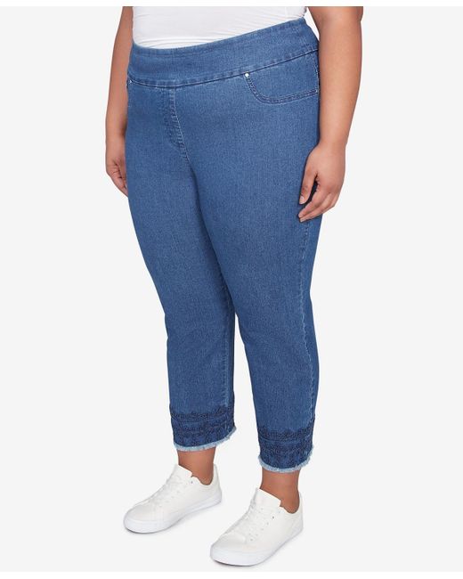 Ruby Rd Blue Plus Size Embroidered Extra Stretch Dark Denim Jeans