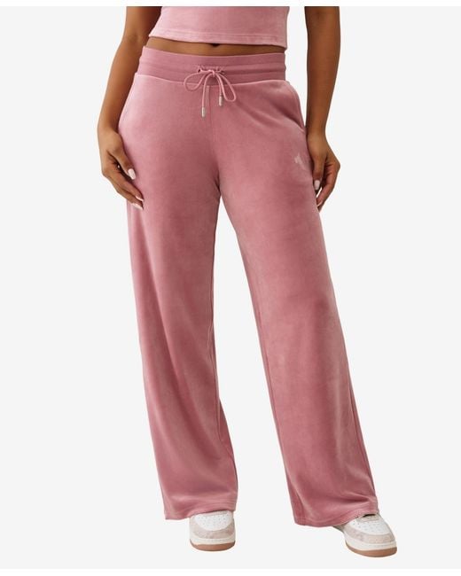 True Religion Red Crystal Horseshoe Velour Straight Leg Sweatpant