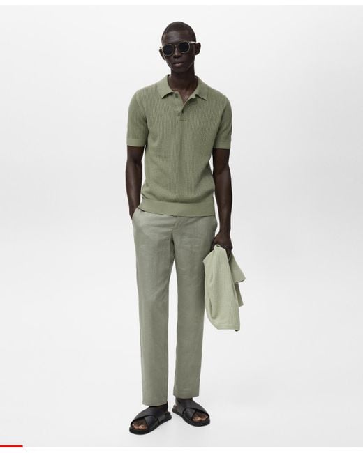 Mango Men's Green Slim-fit Linen Pants