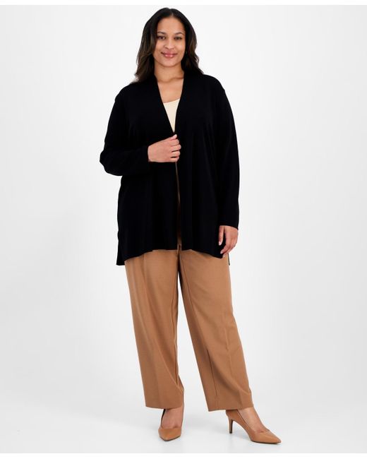 Anne Klein Black Plus Size Napa Kissing-front Cardigan Sweater