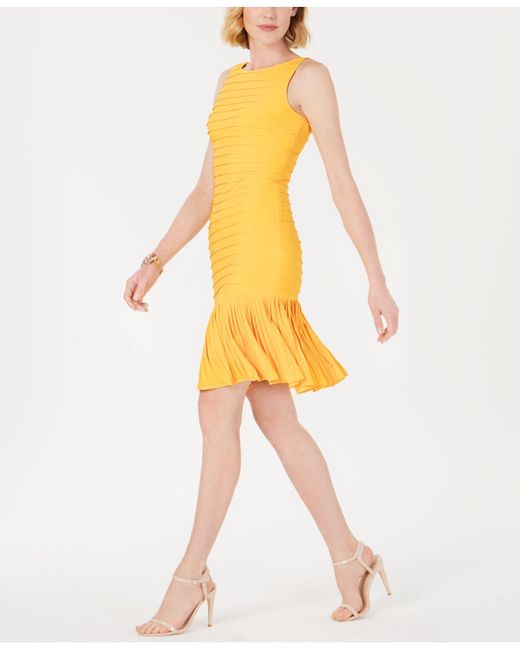 Adrianna Papell Yellow Drop-waist Pleated Dress