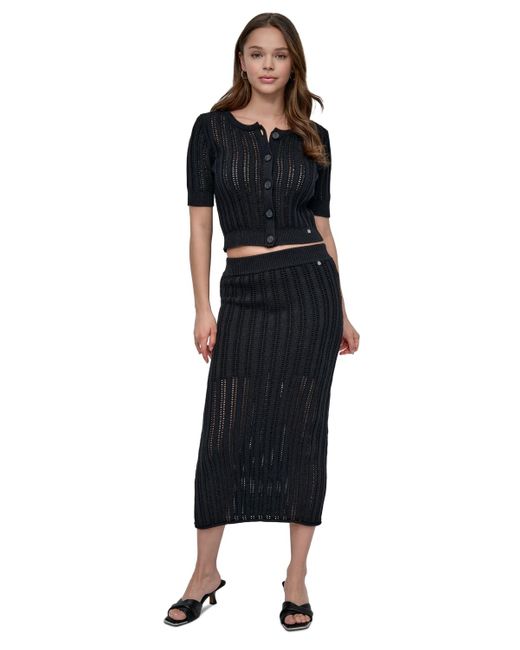 DKNY Black Cable Pointelle-stitch Skirt