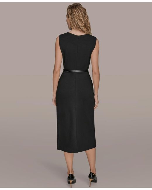 Donna Karan Black Jewel-neck Faux-wrap Dress