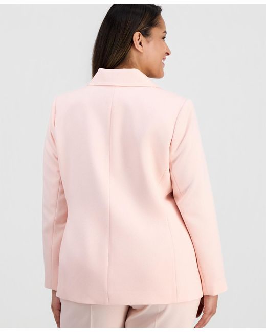 Tahari Pink Plus Size Peak-lapel One-button Blazer