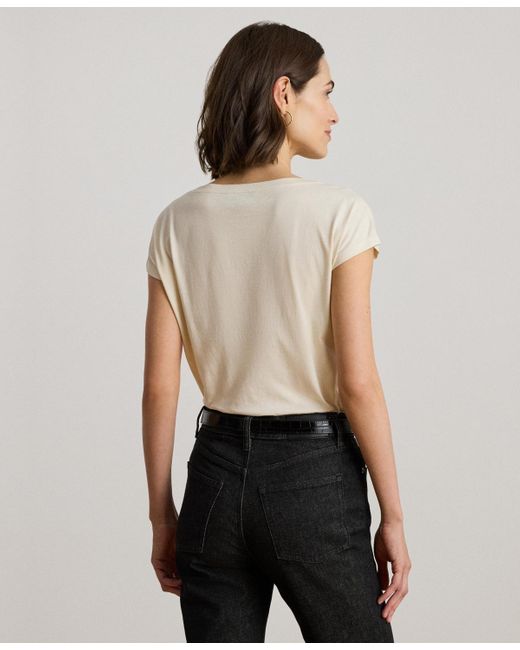 Ralph Lauren Natural Sequin Detail Boat Neck Jersey T-shirt