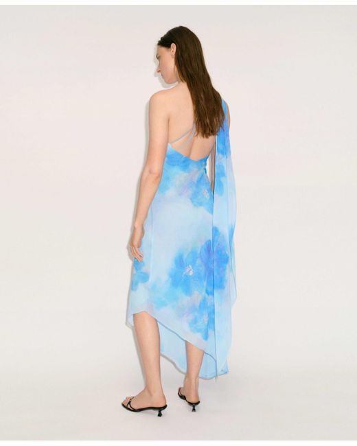 navy blue dress for baby girl Mango Floral Print Asymmetric Scarf Dress in Blue at Nordstrom, Size 8 main image 1