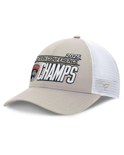 Fanatics Gray/white Florida Panthers 2025 Nhl Eastern Conference Champions Locker Room Adjustable Hat for men