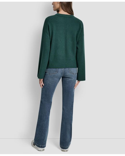 DKNY Green Bell Sleeve Crewneck Sweater