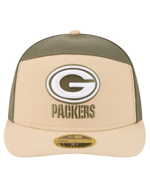 KTZ Natural Â Light Beige/olive Green Bay Packers Two-tone Color Pack Split Panel 59fifty Fitted Hat for men
