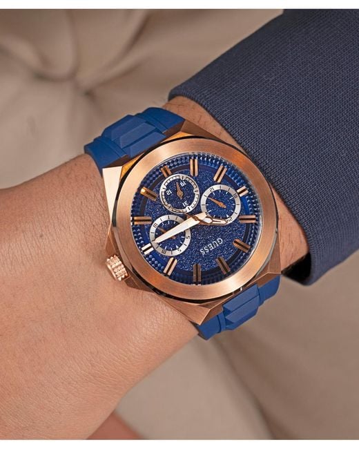 Guess Blue Multi-function Silicone Watch 46mm for men