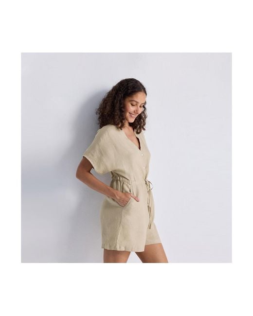 REISTOR White V Neck Drawstring Romper