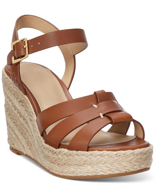 Ralph Lauren Brown Soffia Espadrille Wedge Sandals