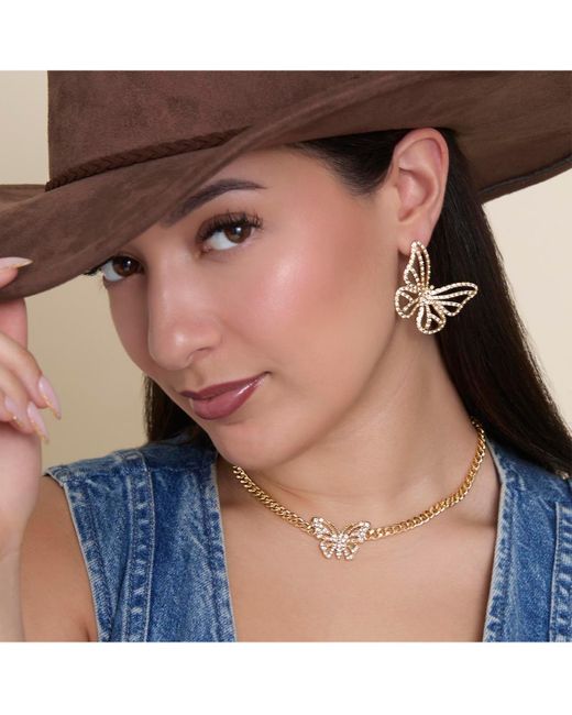 Jessica Simpson Metallic Butterfly Pendant Chain Necklace