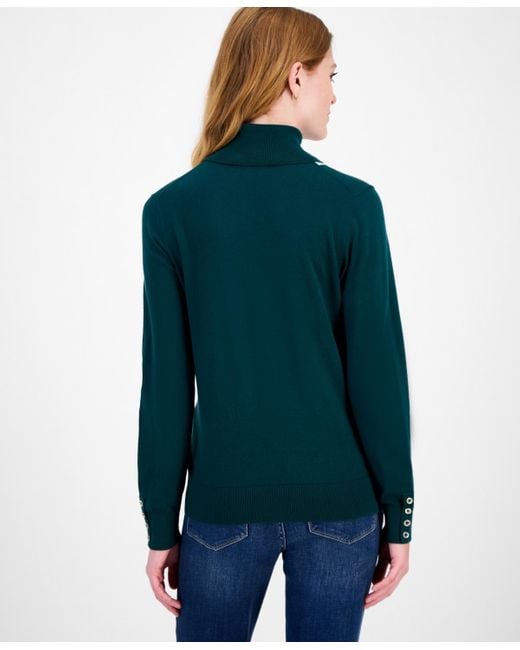 Tommy Hilfiger Blue Cotton Vertical Stripe Turtleneck Sweater