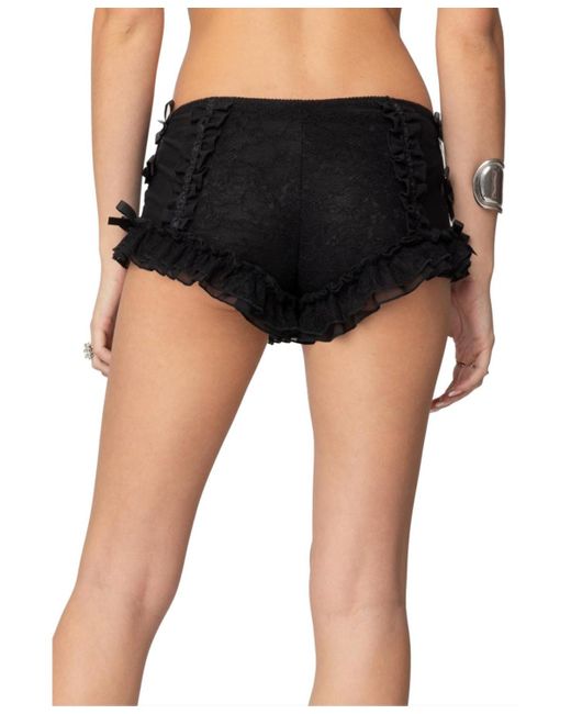 Edikted Black Knox Ruffle Micro Shorts
