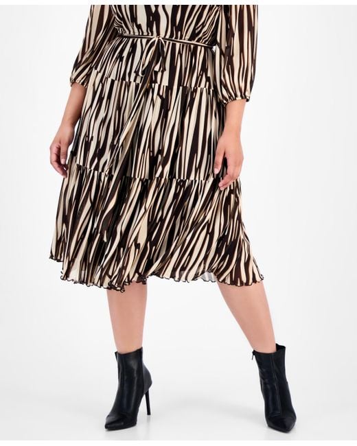 Sandra Darren Multicolor Plus Size 3/4-sleeve Tiered Mesh Dress