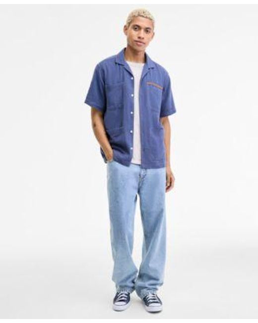 Sun & Stone Blue Sun Stone Camp Joss Regular Fit Embroidered Button Down Shirt Inside Out Regular Fit T Shirt baggy Jeans Macys Exclusive for men