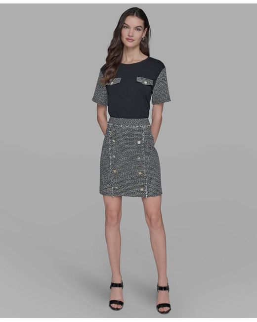 Karl Lagerfeld Gray Tweed Pencil Skirt