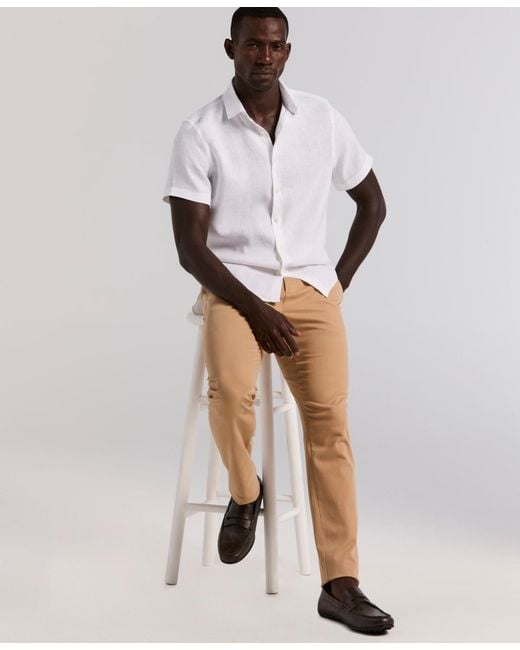 Perry Ellis White Solid Linen Shirt for men