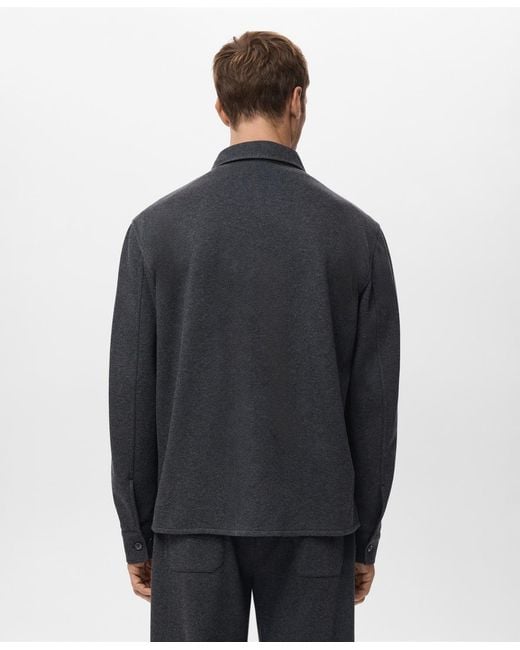 Mango Blue Pockets Flannel Overshirt for men
