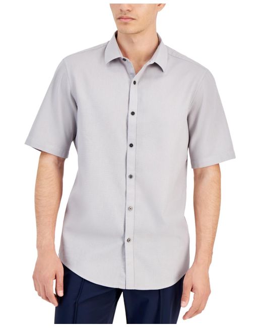 Alfani Gray Short-sleeve Solid Textured Shirt for men