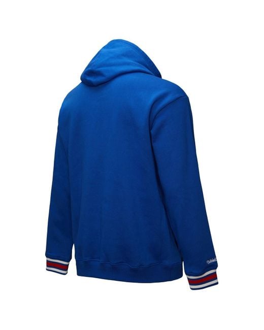 Mitchell & Ness Blue Philadelphia 76ers Chainstitch Applique Vintage Heavyweight Pullover Hoodie for men