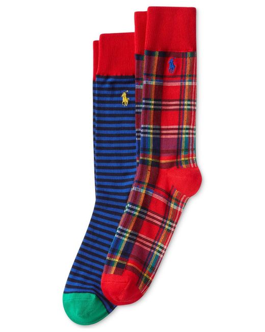Polo Ralph Lauren Red 2-pk. Stripes & Plaid Slack Socks for men