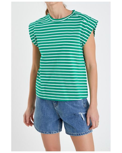 English Factory Green Stripe Rib Cotton T-shirt