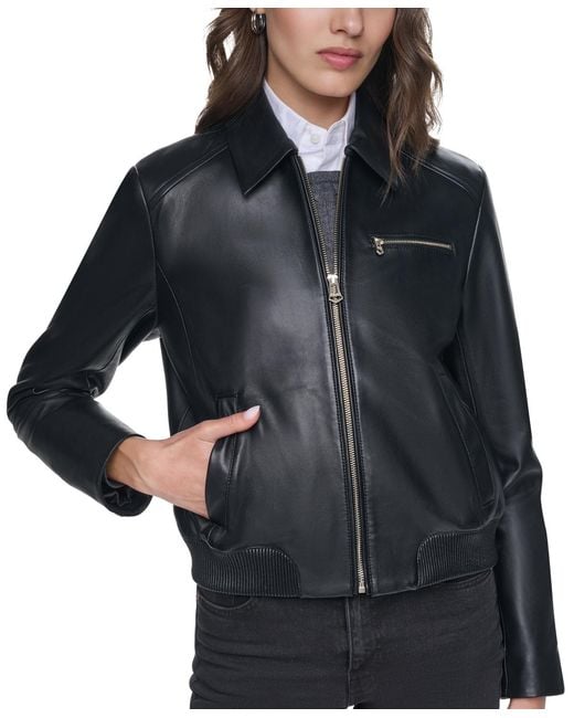Cole Haan Black Smooth Lamb Bomber Jacket