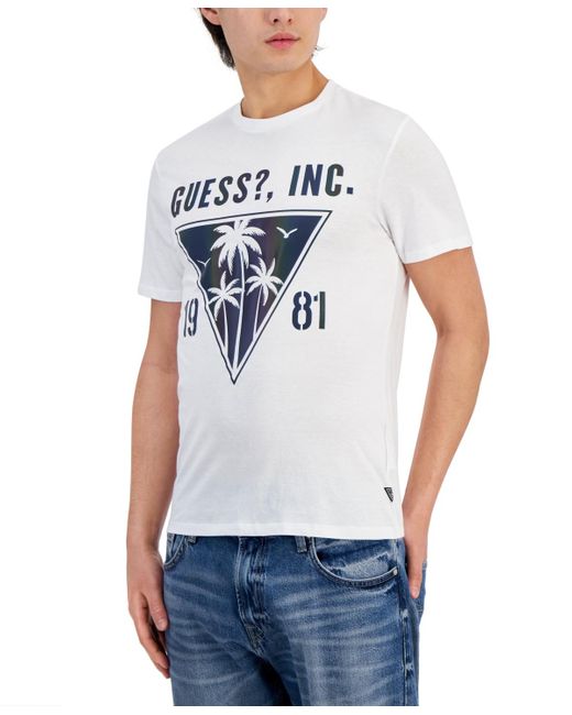 Guess White Palm Tree Logo Graphic T-shirt for men
