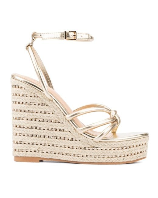 New York & Company Natural Electra Rhinestone Embedded Wedge Sandals