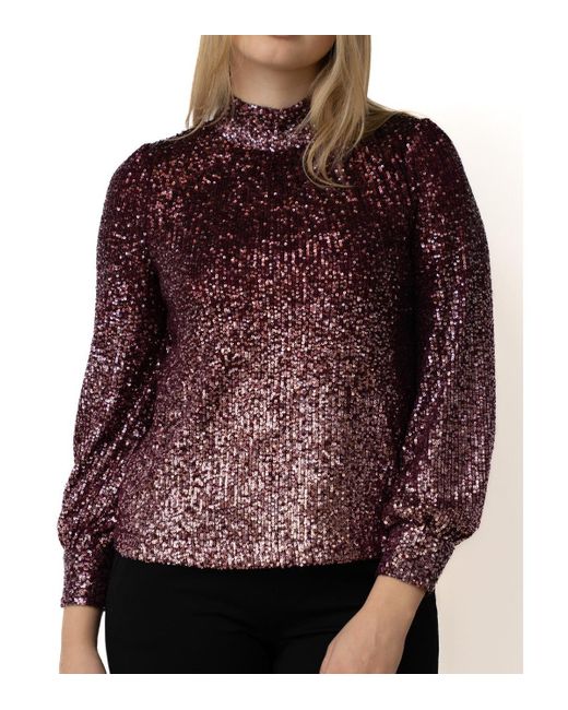 Cable & Gauge Red Mock Neck Sequin Blouse