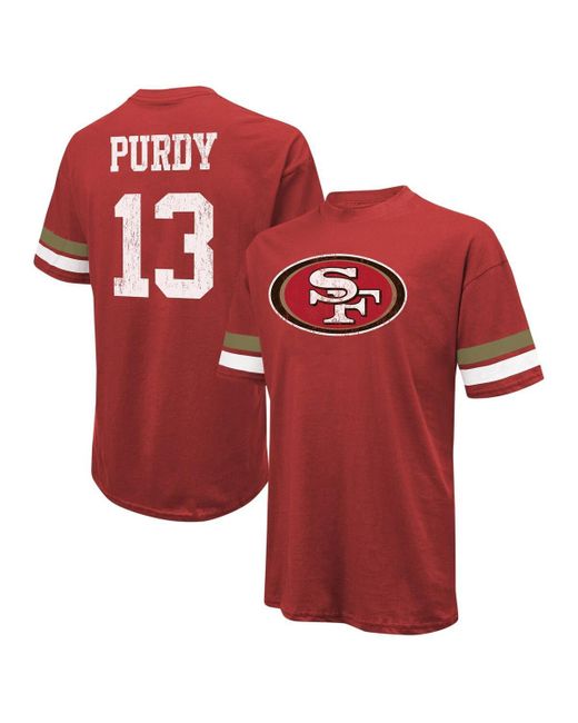 Majestic Red Threads Brock Purdy Distressed San Francisco 49ers Name And Number Oversize Fit T-shirt for men