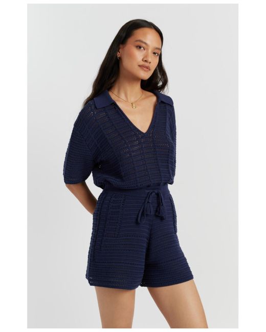 Chinti & Parker Blue Cotton Crochet Short
