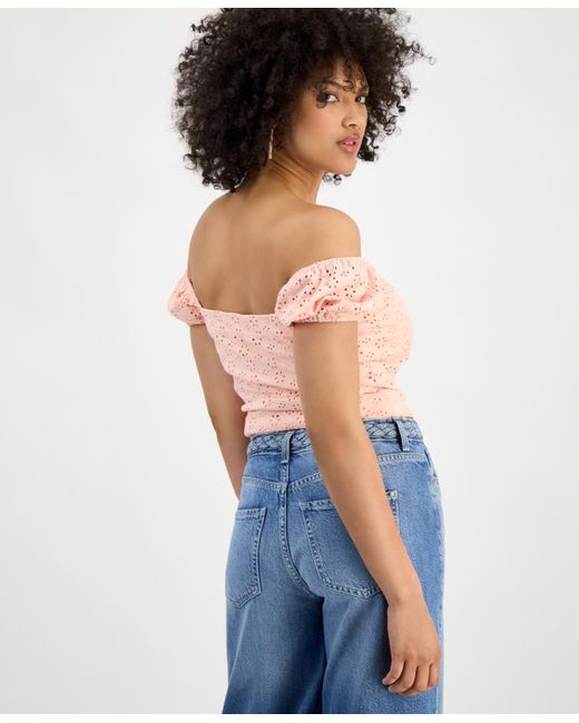Guess Blue Eliane Off-the-shoulder Cropped Top