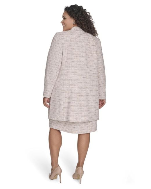 Calvin Klein Gray Plus Size Tweed Open-front Long-sleeve Topper