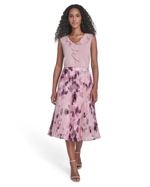 Calvin Klein Red Petite Printed Chiffon Midi Skirt