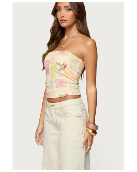 Edikted Natural Cicilla Vintage Mixed Print Tube Top