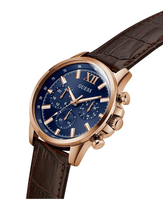 Guess Blue Multi-function Genuine Leather Watch for men