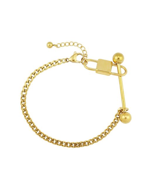 Rebl Jewelry Metallic 18k Gold Plated Stainless Steel Bar Lock Chain Bracelet