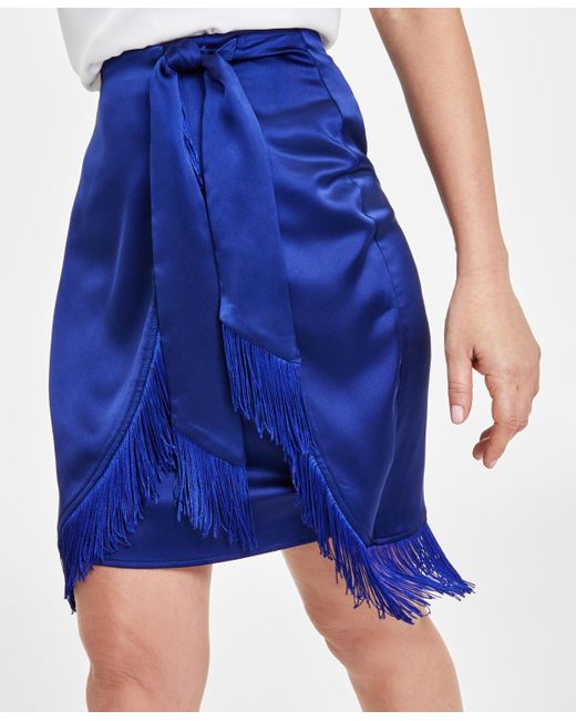 INC International Concepts Blue Tie Front Fringe Trim Skirt