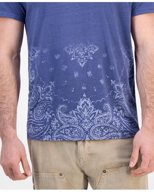 Guess Blue Short Sleeve Paisley Burnout Crewneck T-shirt for men