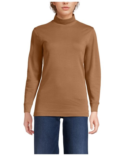 Lands' End Blue Relaxed Cotton Long Sleeve Mock Turtleneck