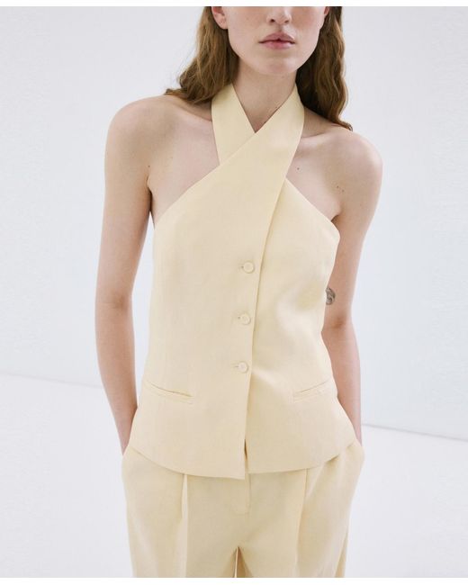 Mango Natural Linen Buttoned Top